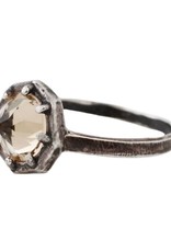 Lauren Wolf Jewelry Oxidized Silver Octagon Ring - Champagne Quartz