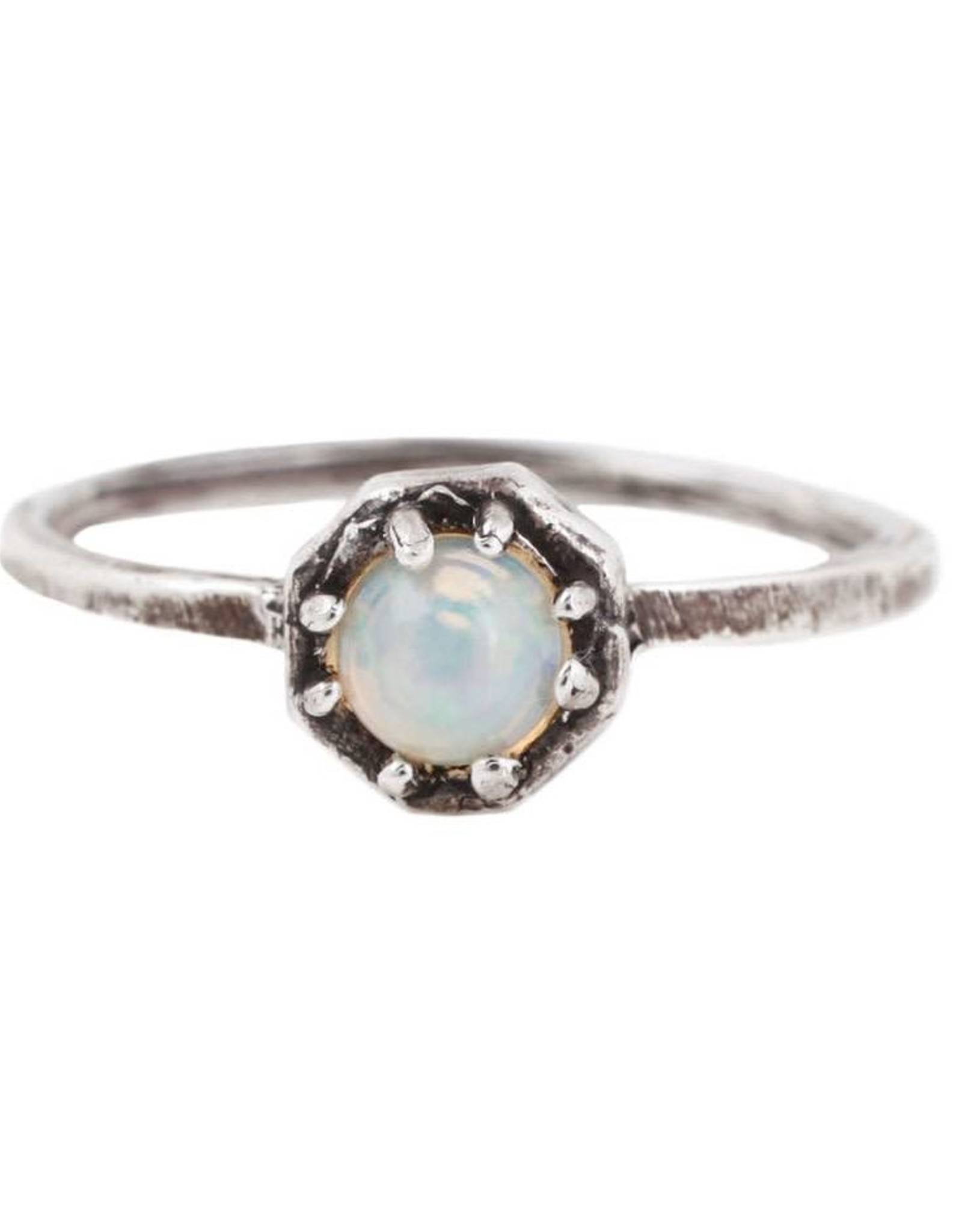 Lauren Wolf Jewelry Tiny Oxidized Silver Octagon Ring - Opal