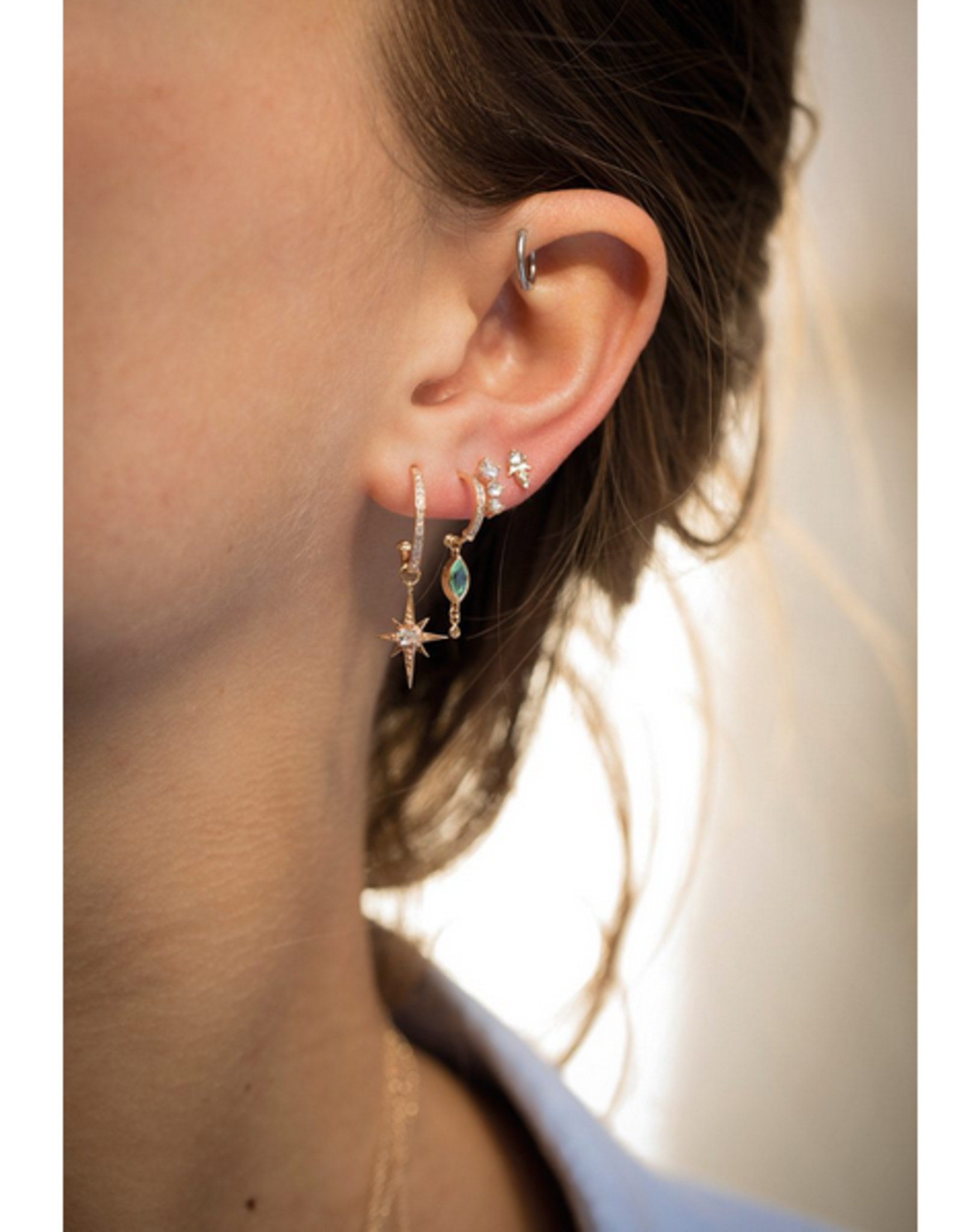 Celine Daoust Marquise Blue Green Tourmaline + Dangling Diamond Hoop Earrings