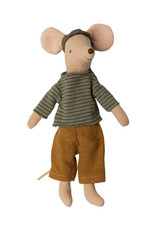 Maileg Dad Mouse Outfit - Sage Striped Top and Brown Pants
