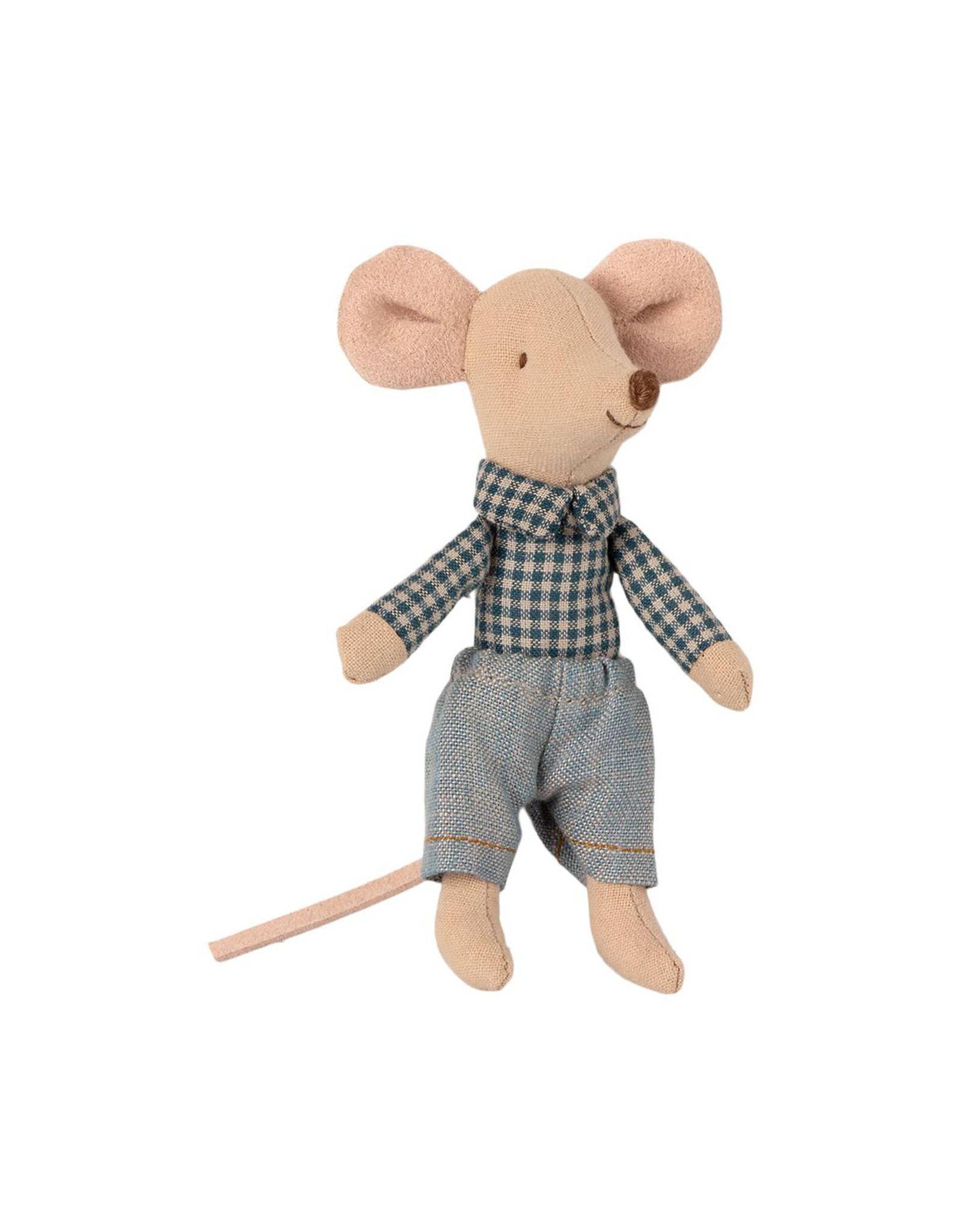 Maileg Little Brother Mouse in Box - Plaid Collared Shirt + Jeans