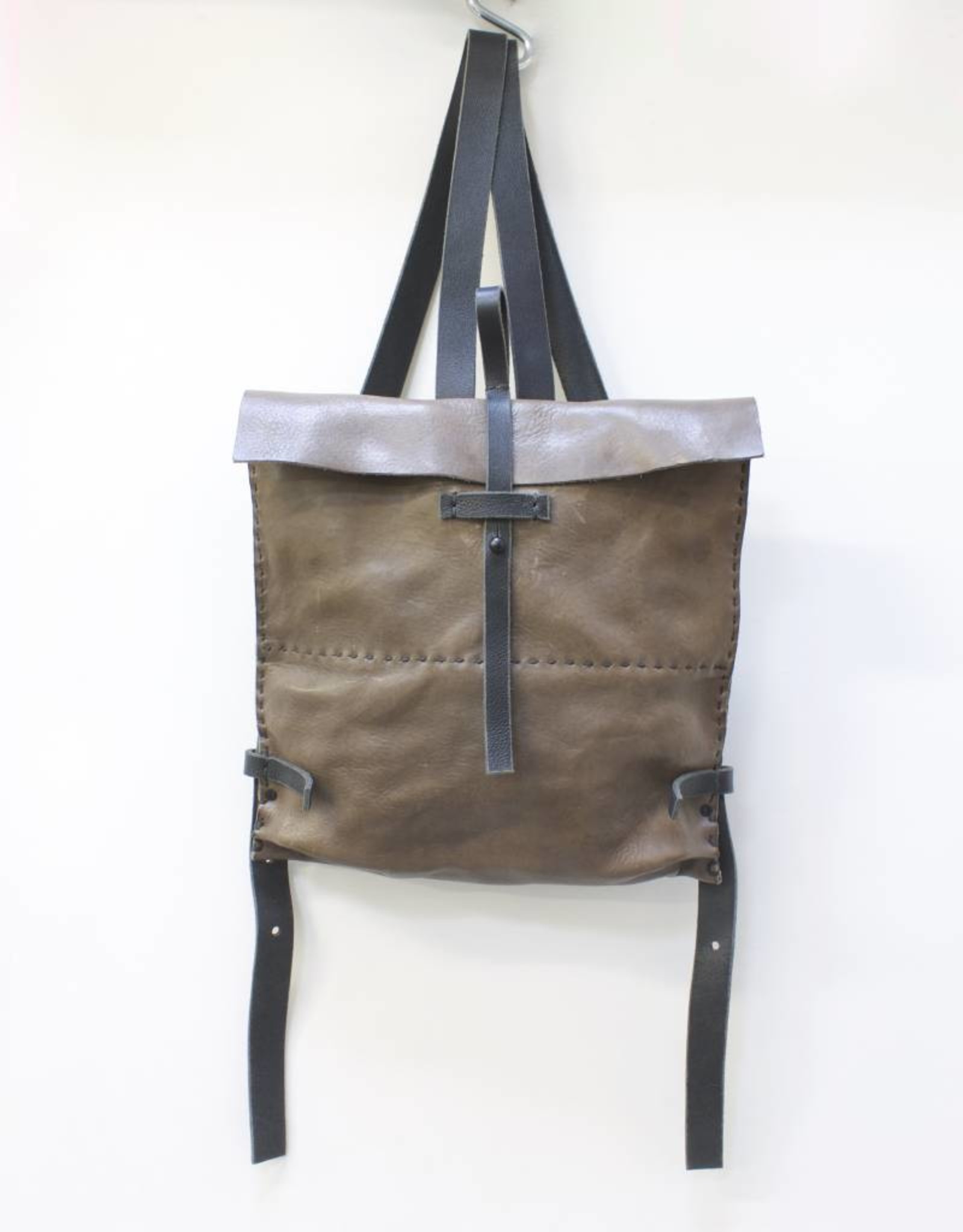Engso Hand Crafted Convertible Leather Bag - Grey & Taupe