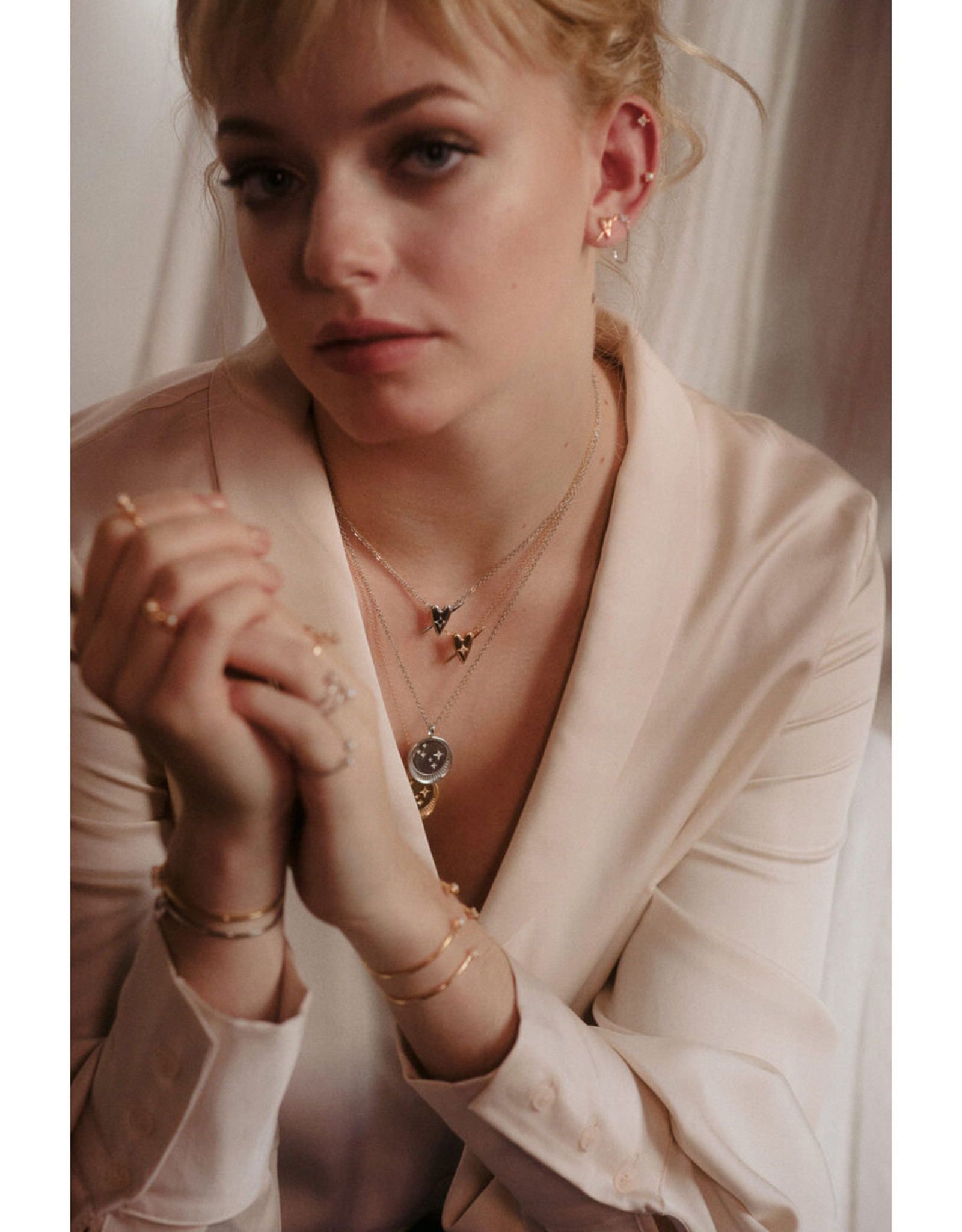 Sarah Mulder Jewelry Gold Alex Short Chain Studs - Rose Quartz