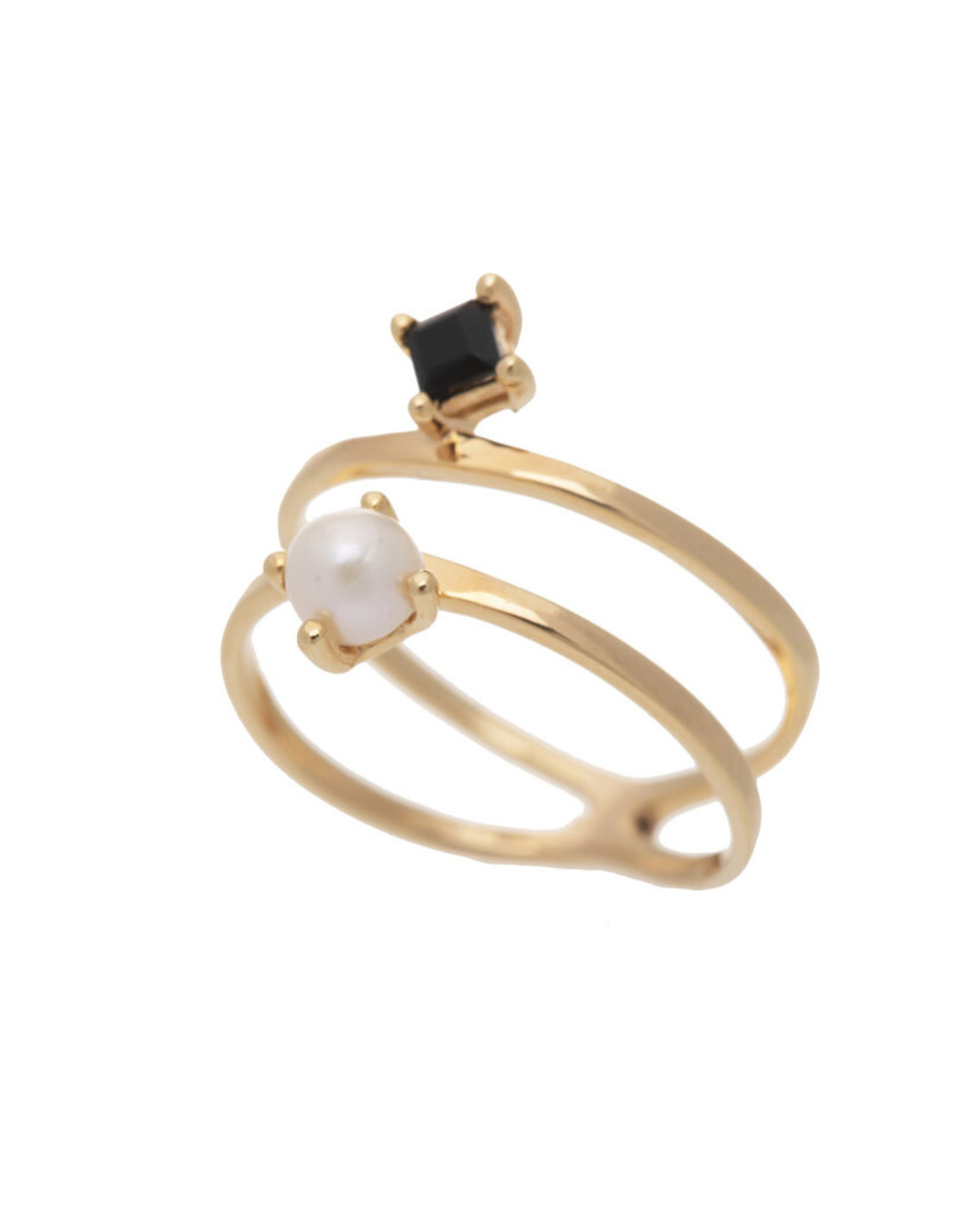 Sarah Mulder Jewelry Gold Cassie Ring - Onyx + Pearl - 5