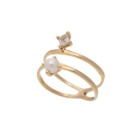 Sarah Mulder Jewelry Gold Cassie Ring - Rose Quartz + Pearl - 6