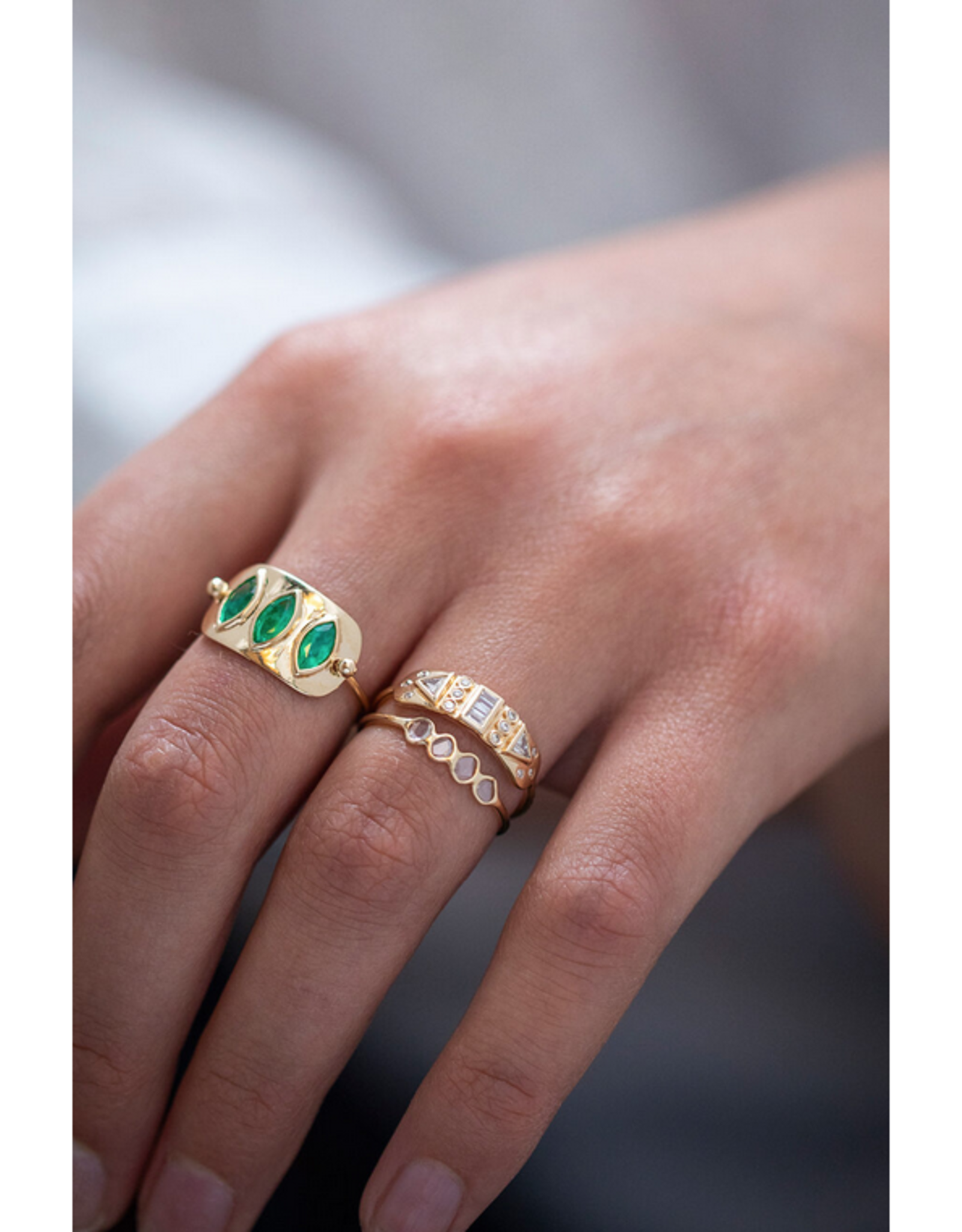 Celine Daoust Emerald Triple Marquise Plate Ring