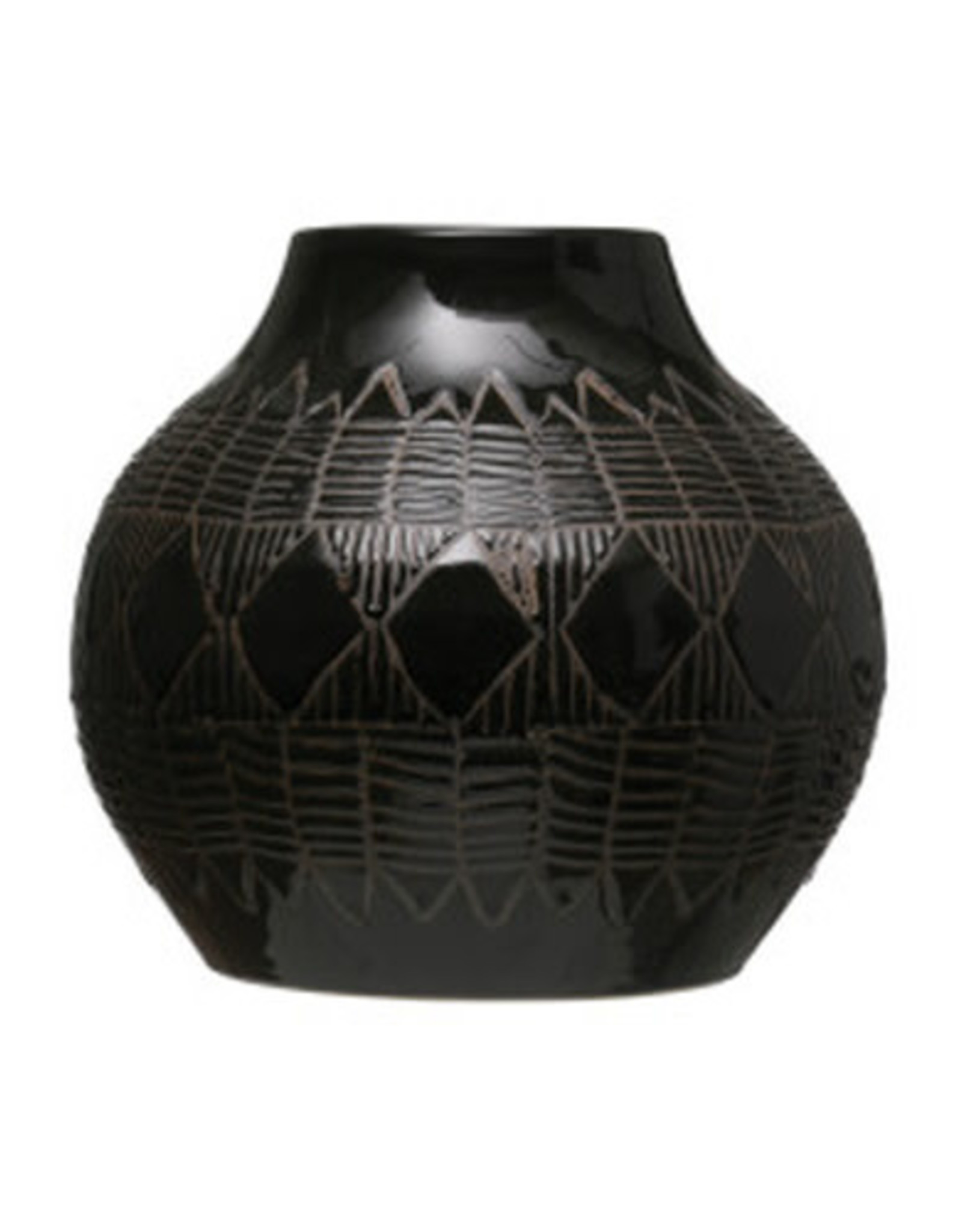 Etched Black Stoneware Vase