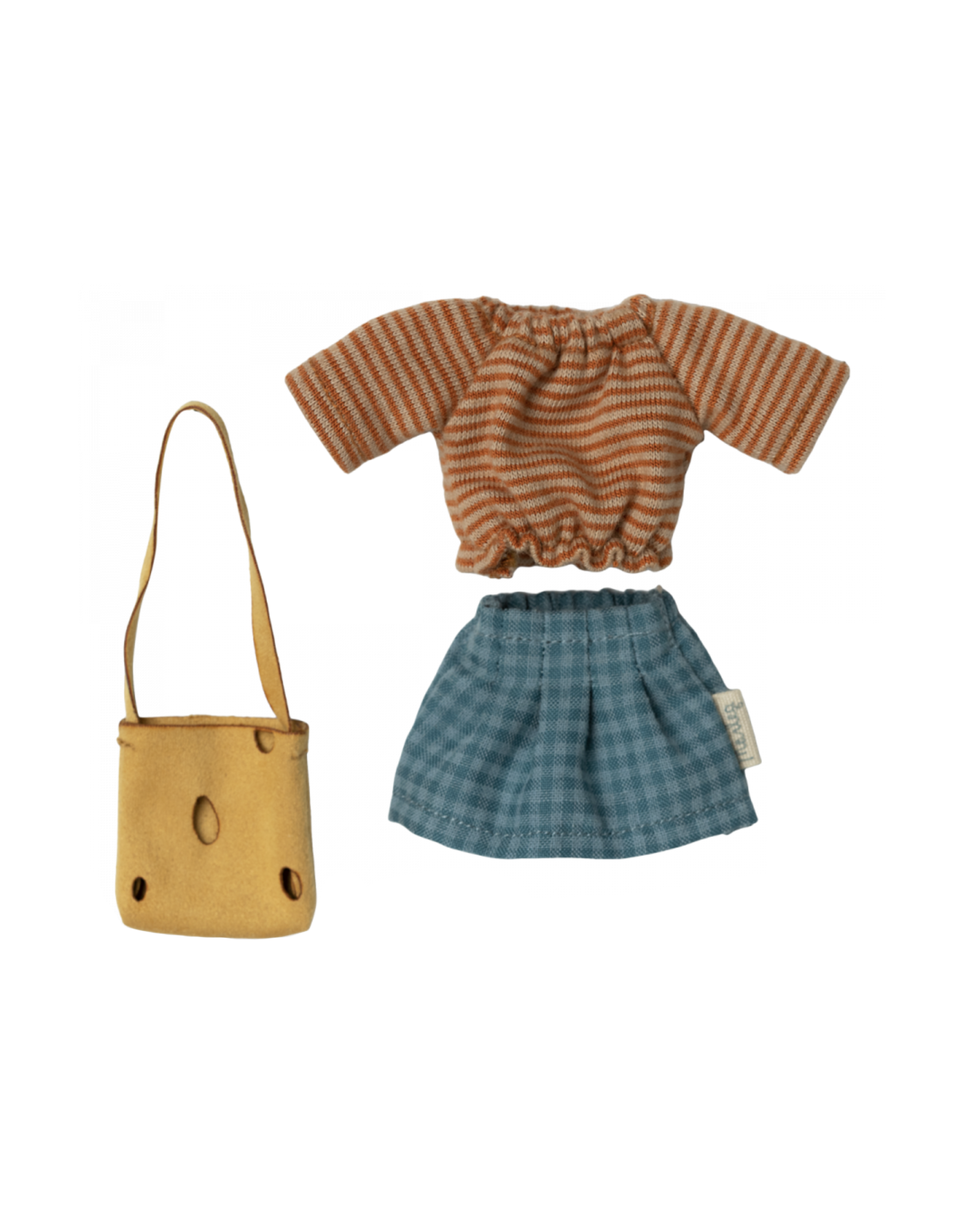 Maileg Mum Mouse Clothes - Striped Top + Teal Plaid Skirt