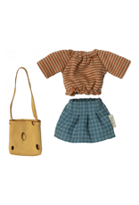 Maileg Mum Mouse - Striped Top + Teal Plaid Skirt