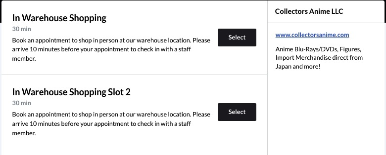 In Warehouse Shopping Appointment System Now Live!