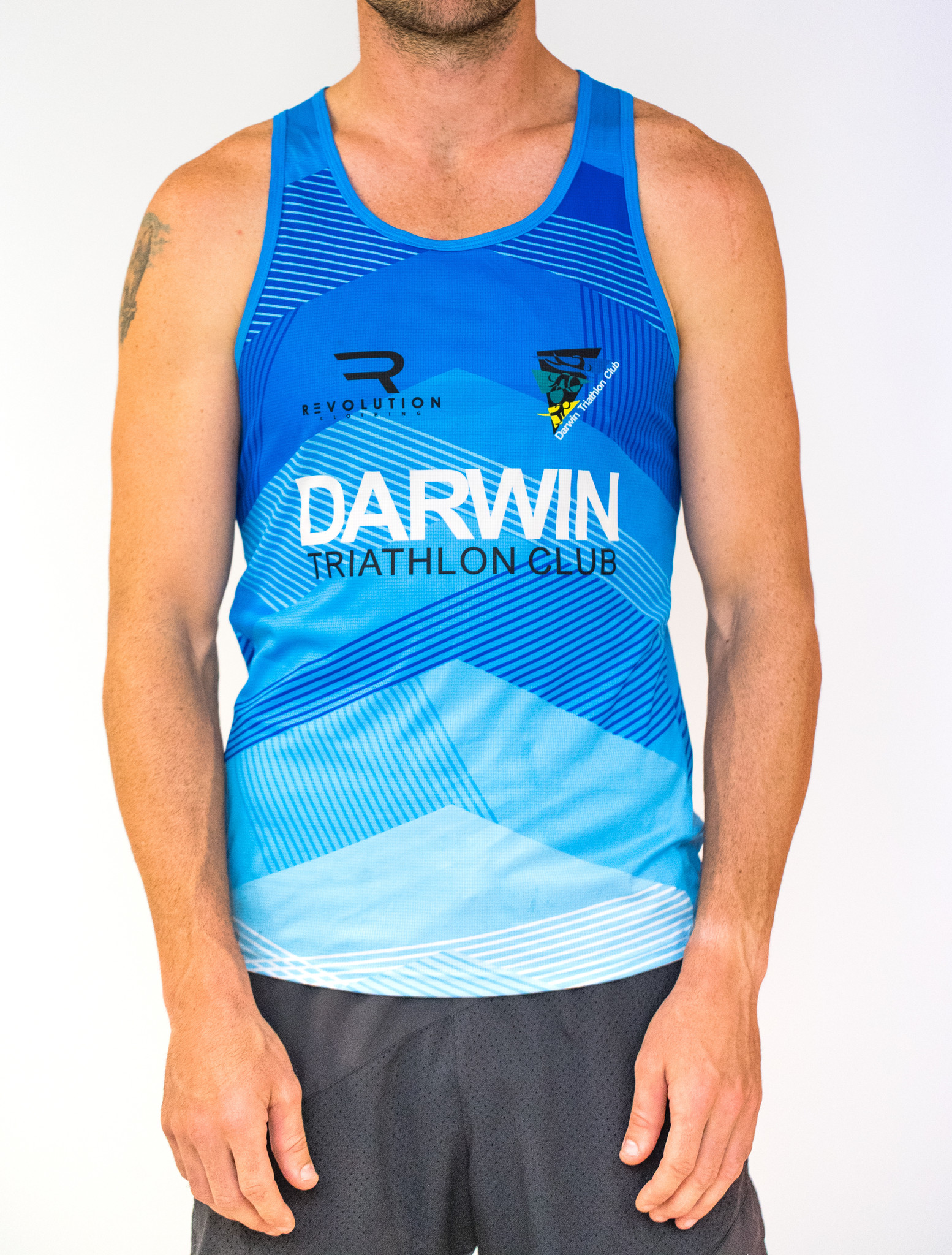 Mens Darwin Tri Club Running Singlet Blue Cycles