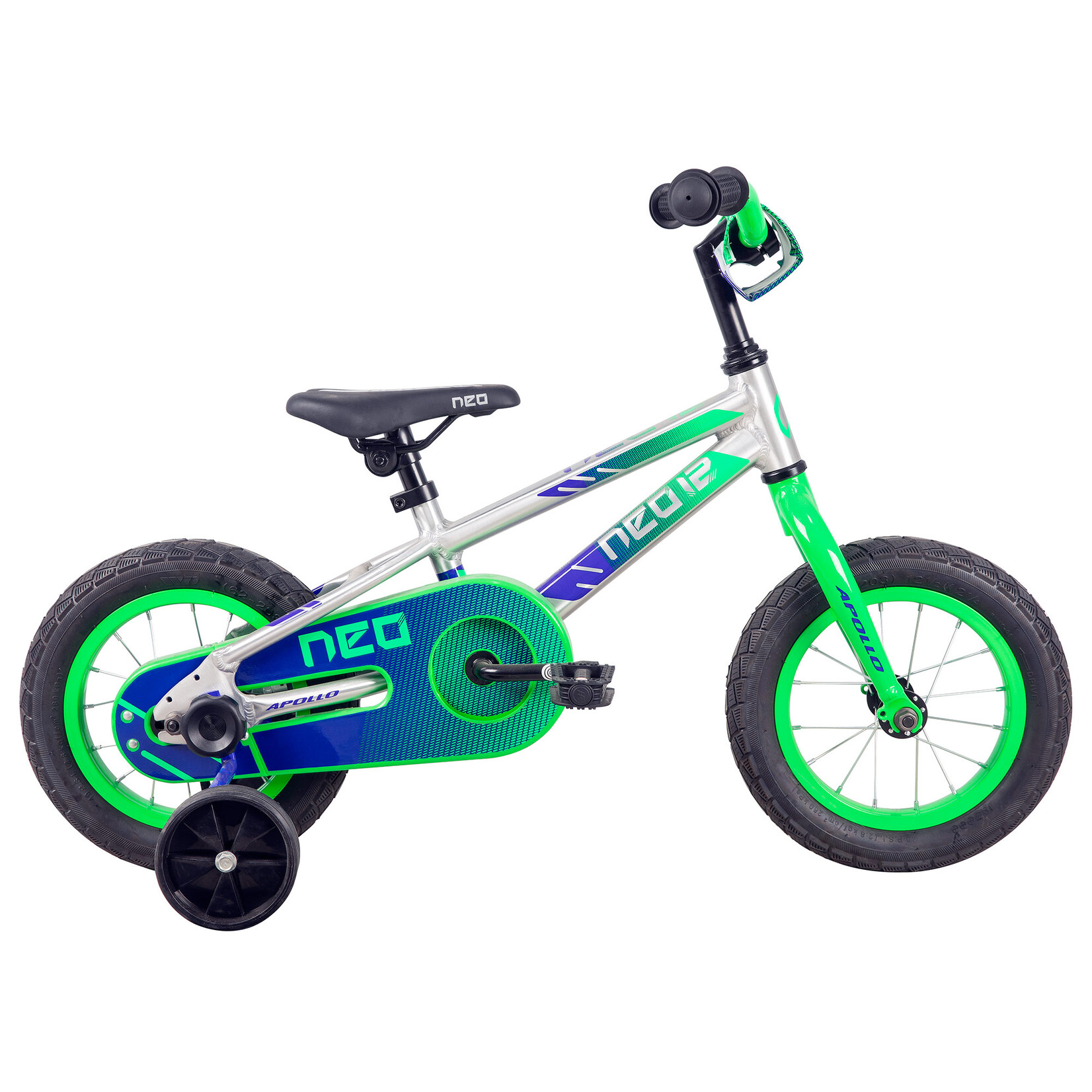 Neo+ 12" Boys Bike Brushed Alloy - Neon Green, Navy Blue Fade