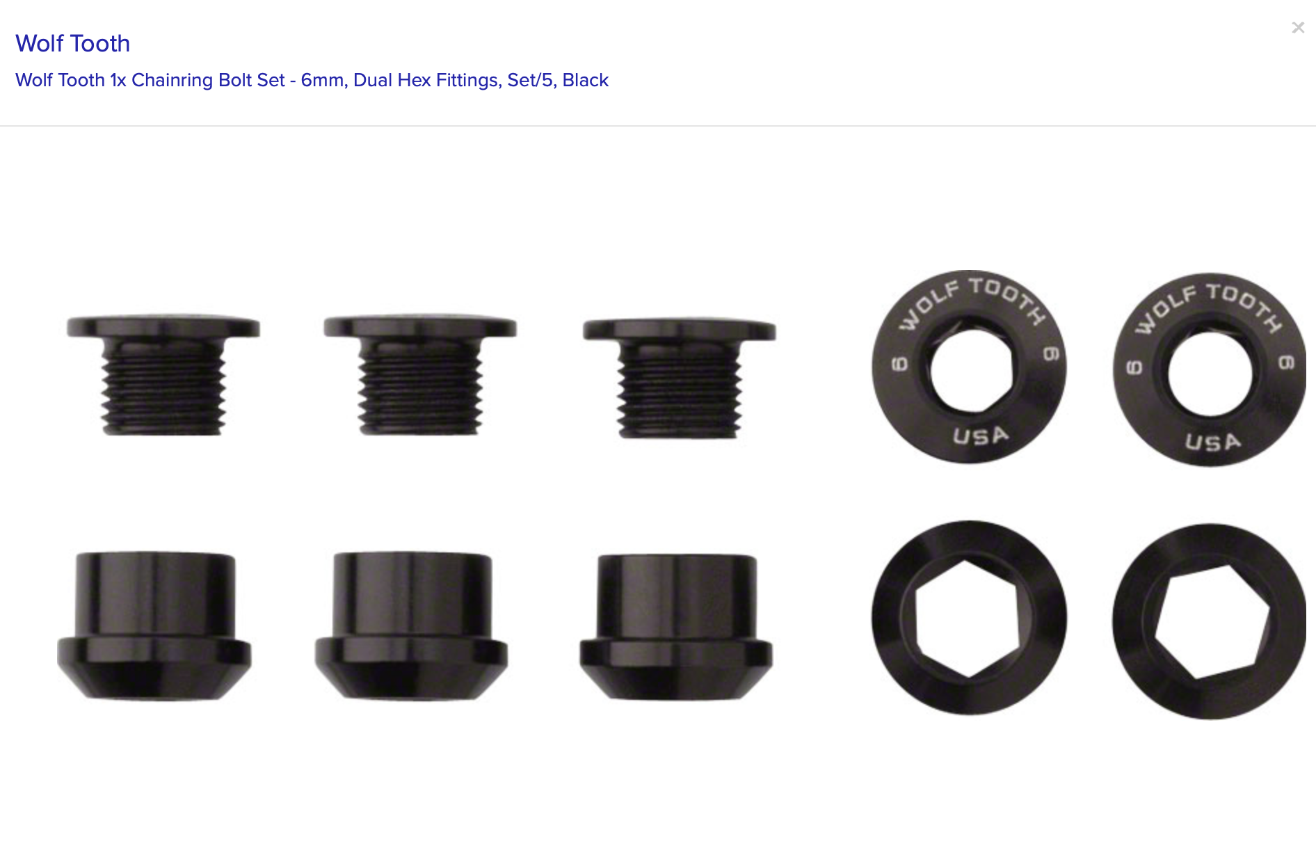 Wolf Tooth Wolf Tooth 1x Chainring Bolt Set - 6mm, Dual Hex Fittings, Set/5, Black