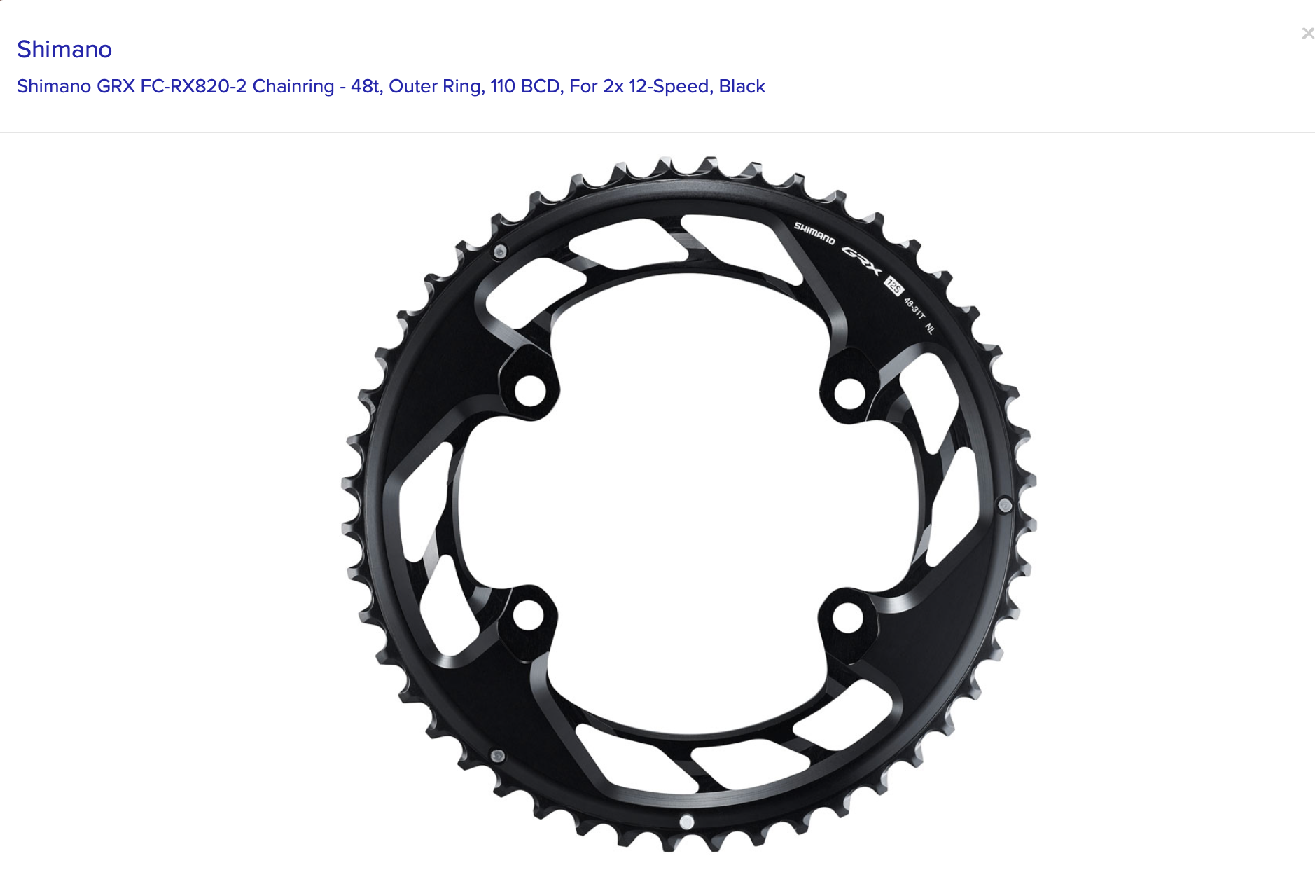 Shimano GRX FC-RX820-2 Chainring - 48t, Outer Ring, 110 BCD, For 2x 12-Speed, Black