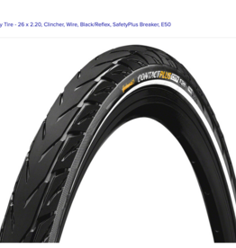 Continental Continental Contact Plus City Tire - 26 x 2.20, Clincher, Wire, Black/Reflex, SafetyPlus Breaker, E50