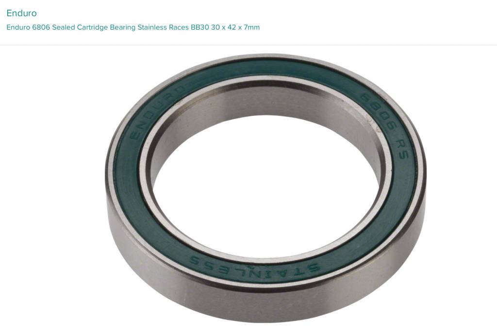 Enduro Enduro 6806 Sealed Cartridge Bearing Stainless Races BB30 30 x 42 x 7mm