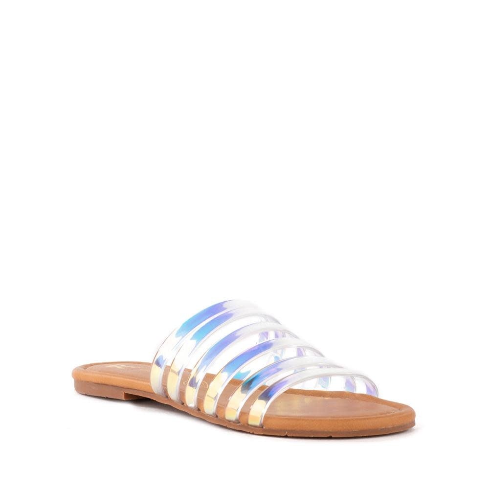 iridescent flip flops