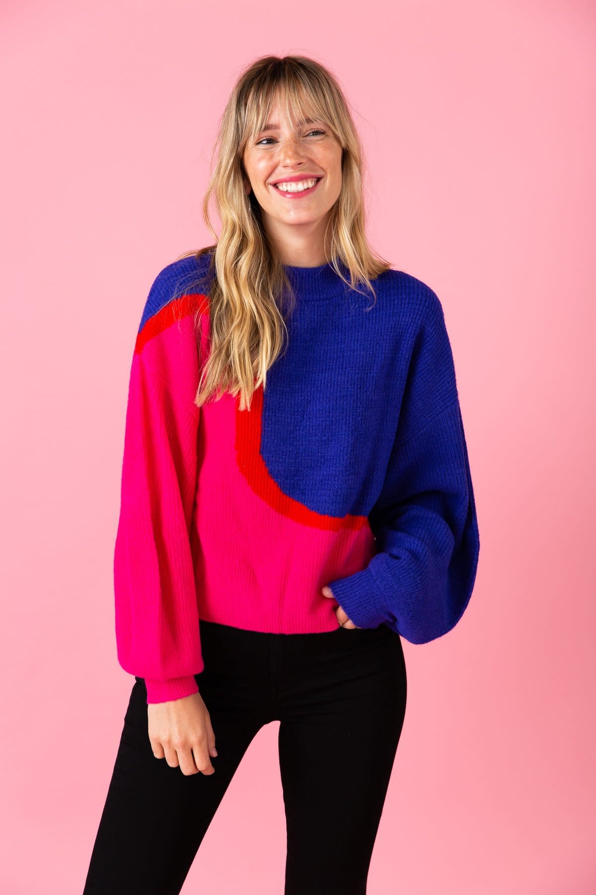 Crosby By Mollie Burch Miller Sweater Pink/Blue Colorblock