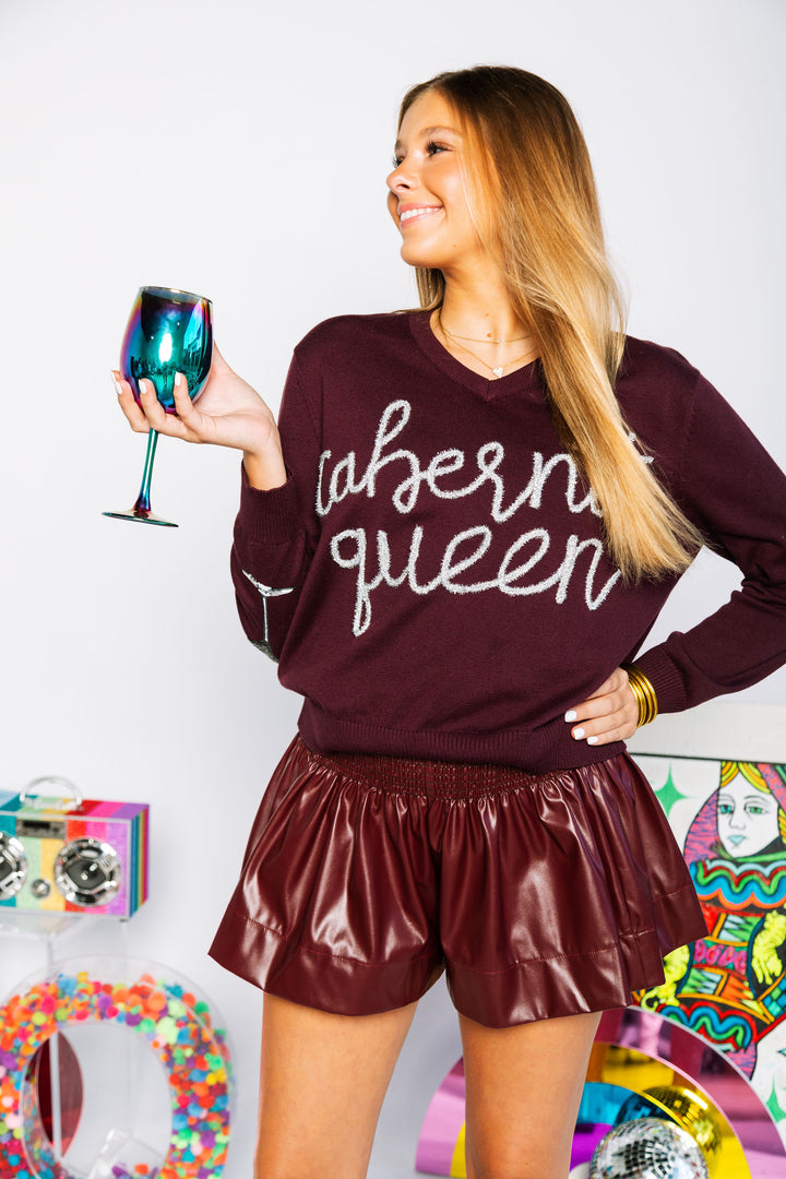 Queen of Sparkles Maroon Leather Swing Shorts