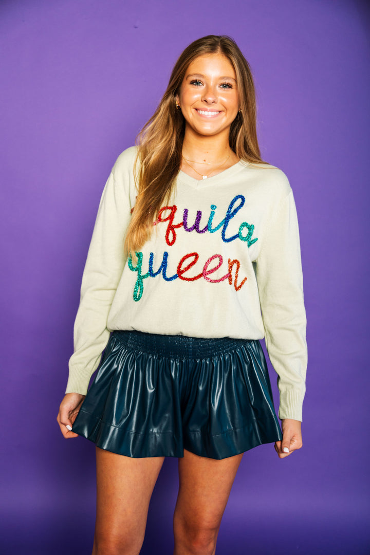 Queen of Sparkles Navy Leather Swing Short