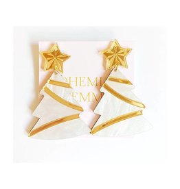 Bohemian Gemme White Christmas Tree Earrings