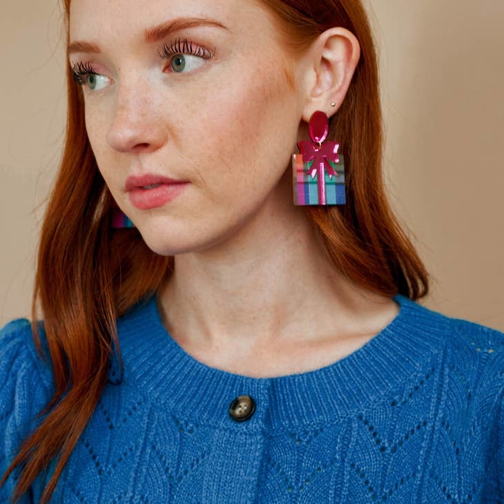 Bohemian Gemme Pink and Blue Present Dangles