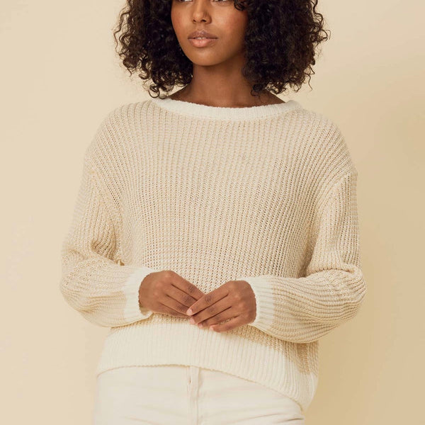 Stitches and Stripes Nia Waffle Pullover Ivory Stripe