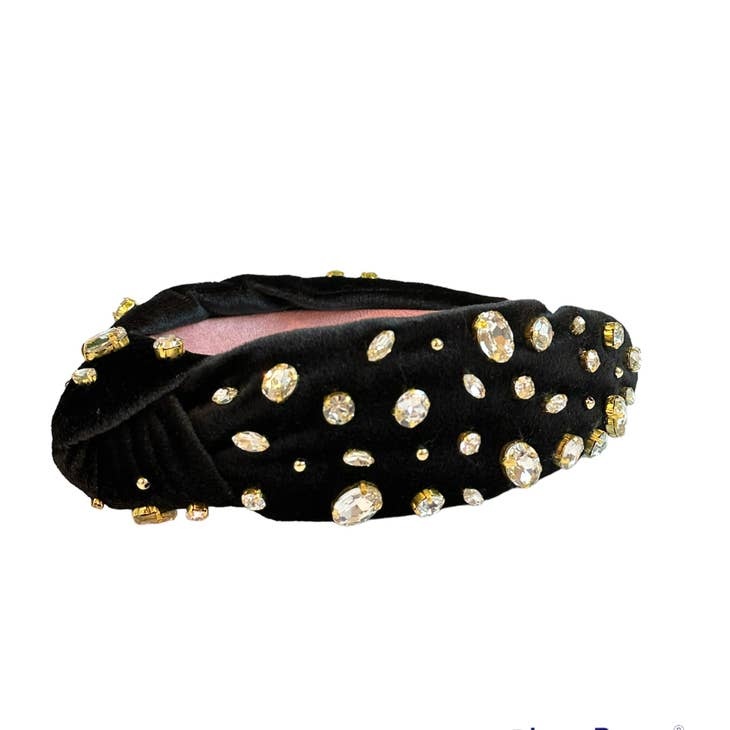 Bohemian Gemme Black Velvet Knotted Embellished Jeweled Headband