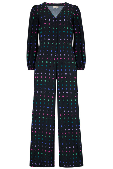 Angie Jumpsuit - Black, Moon Phases - The Shoe Attic