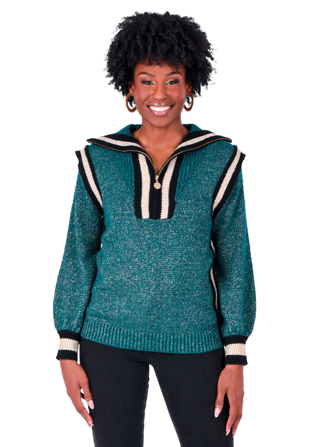 Emily McCarthy Poppy Pullover Sweater - Metallic Green