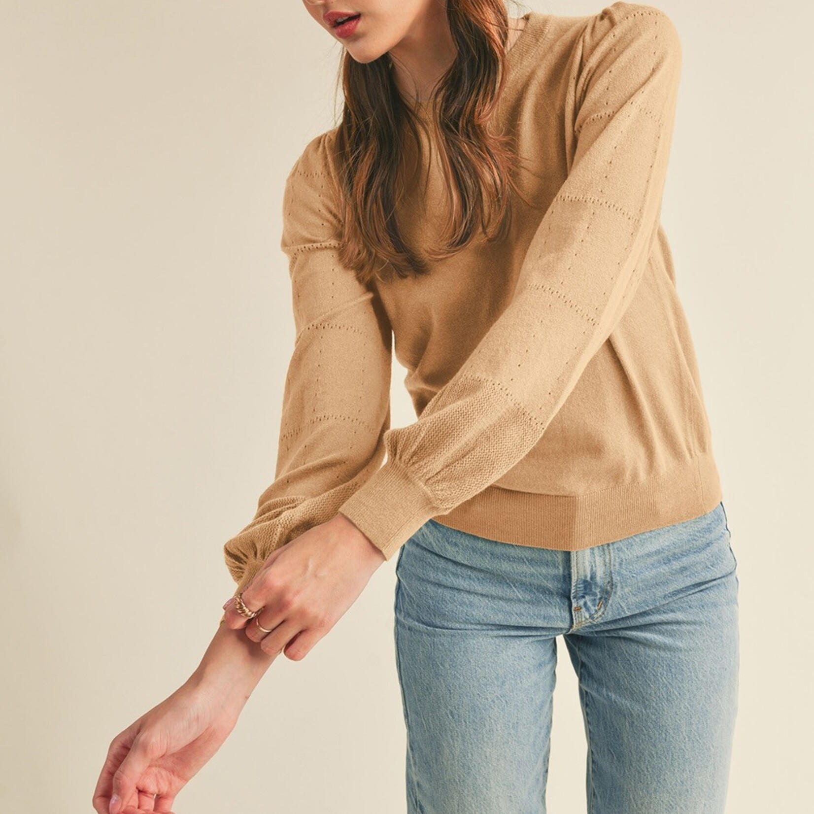 Pointelle Puff Sleeve Sweater