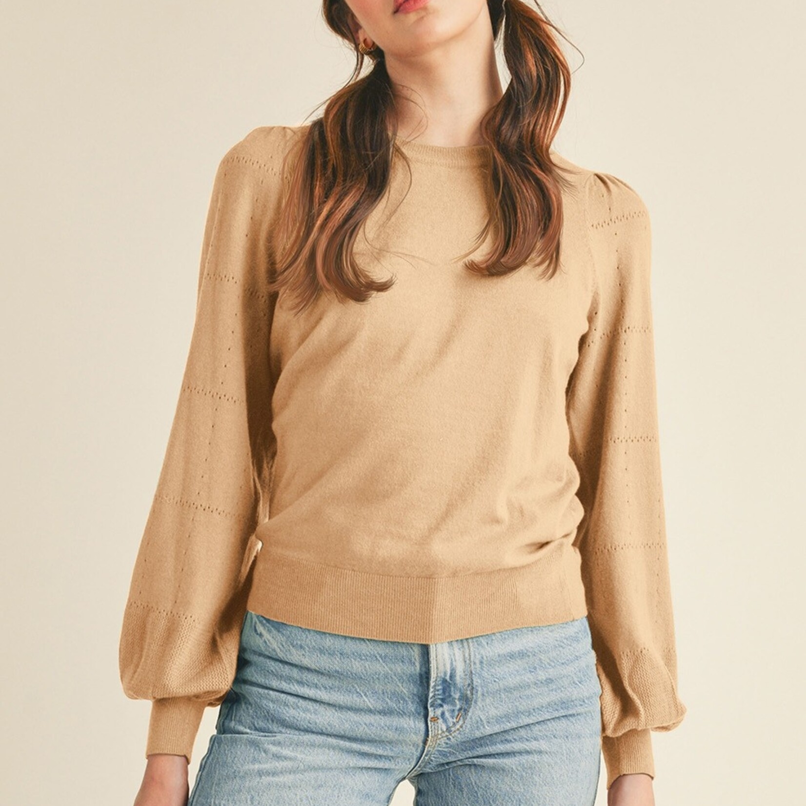 Pointelle Puff Sleeve Sweater