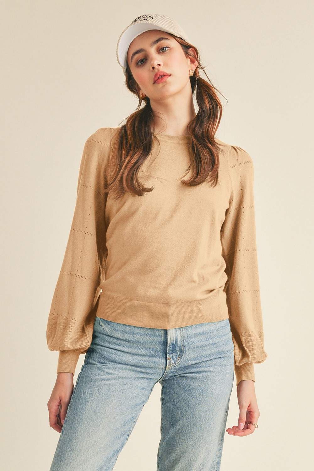 Pointelle Puff Sleeve Sweater