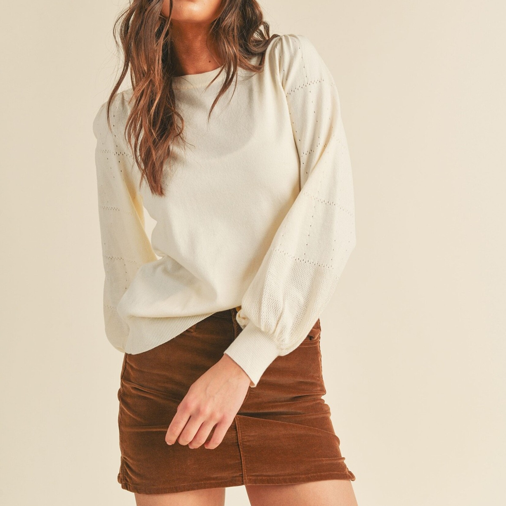 Pointelle Puff Sleeve Sweater