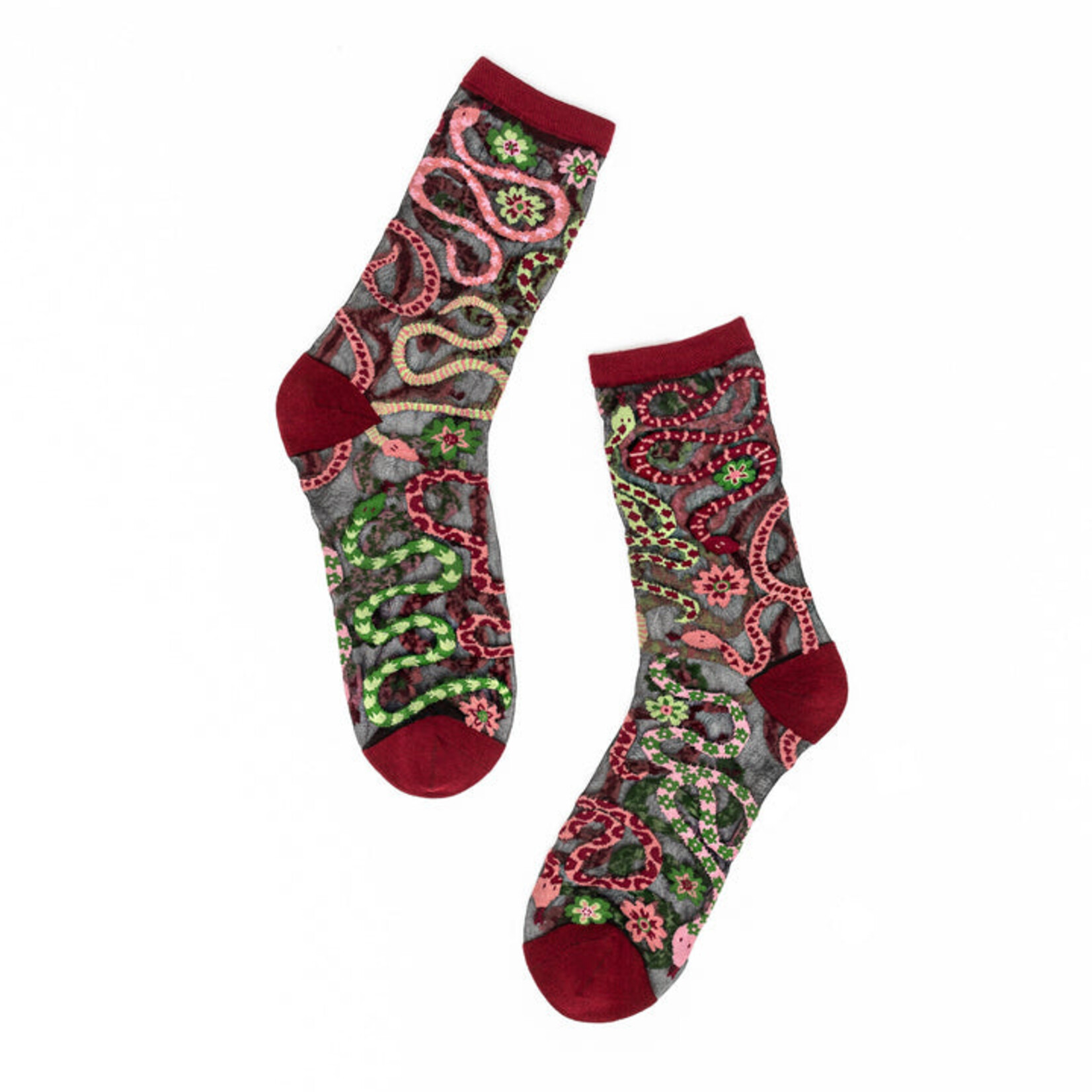 Serpentine Floral Black Sheer Crew Sock