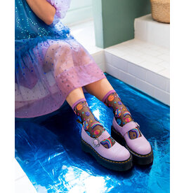 Pop Art Planets Black Sheer Crew Sock