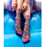 Pop Art Planets Black Sheer Crew Sock