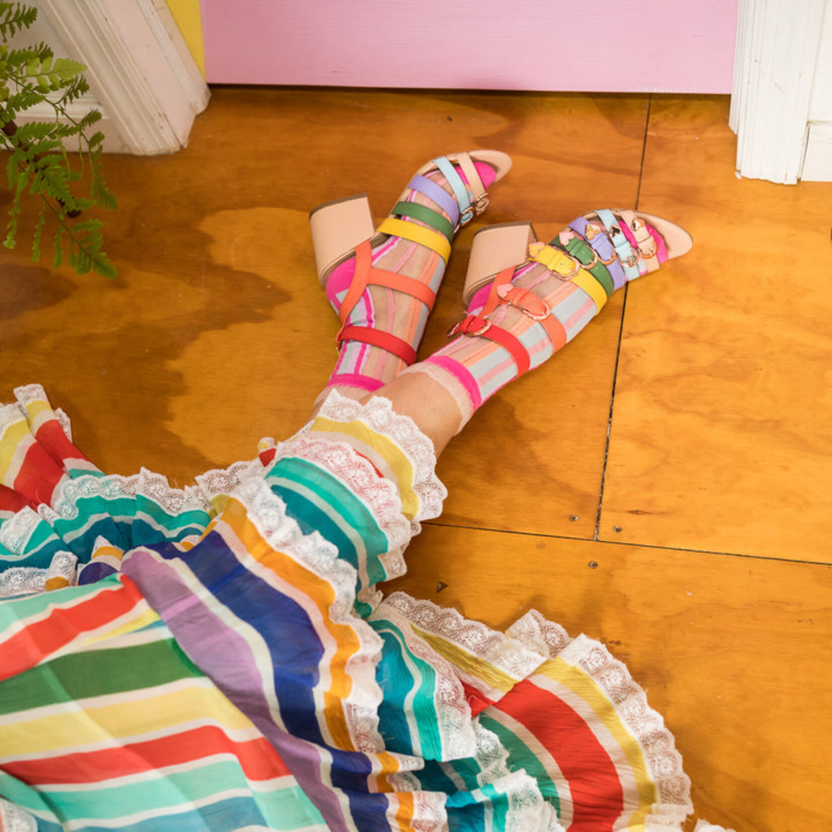 Candy Stripe Ruffle Crew Sock