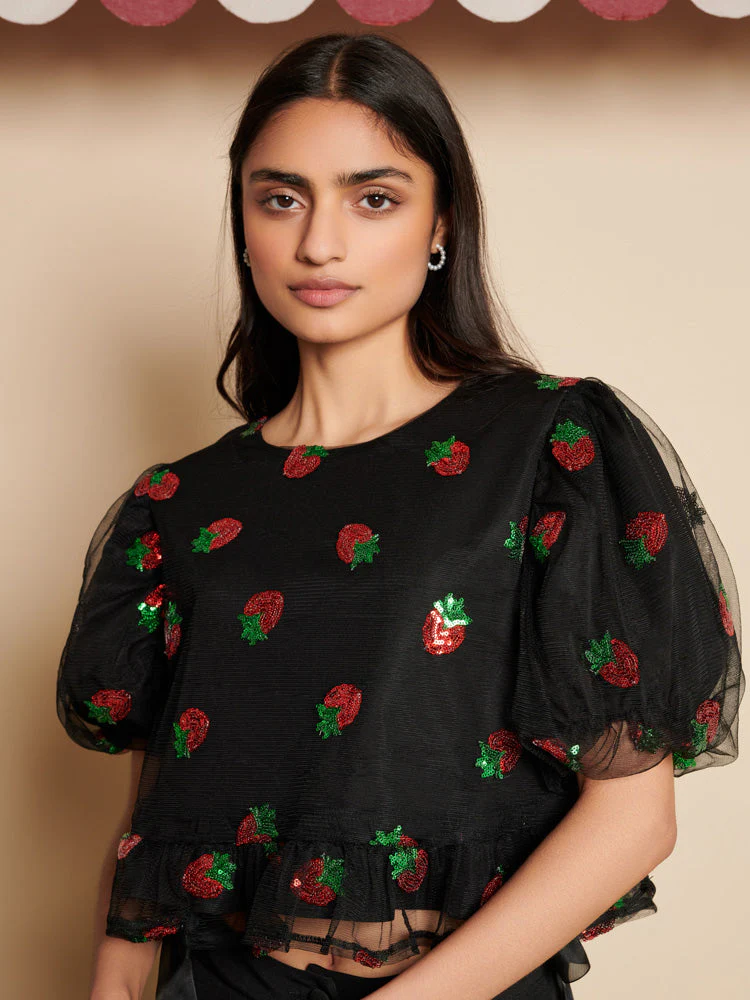 Sister Jane Strawberry Sequin Top