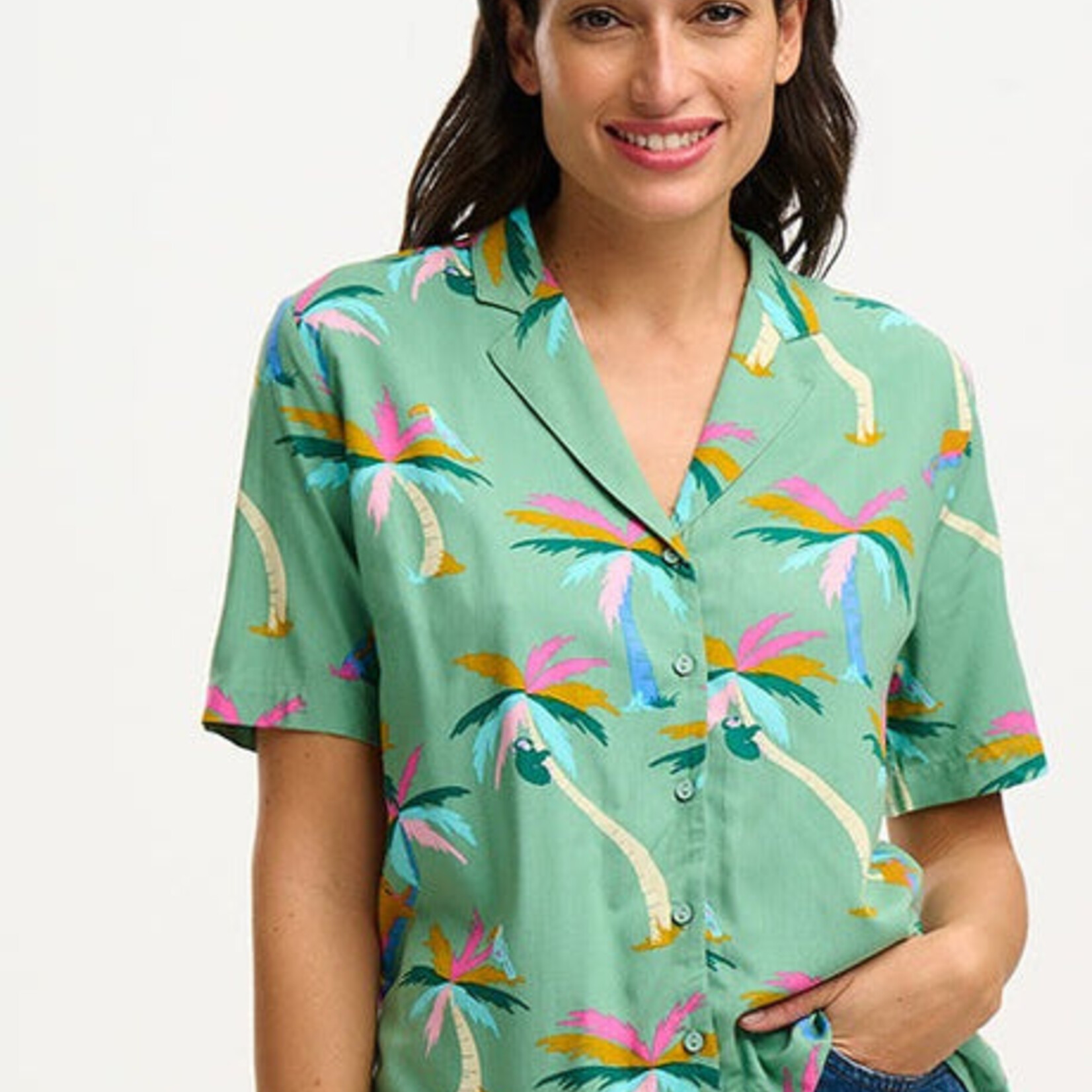 Sugarhill Brighton Santana Shirt - Green, Rainbow Palms