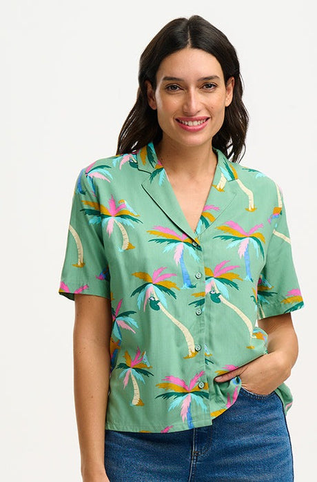 Sugarhill Brighton Santana Shirt - Green, Rainbow Palms