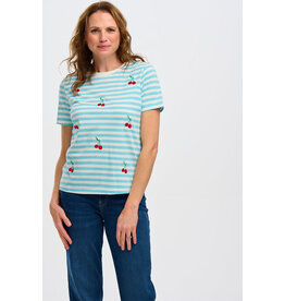 Sugarhill Brighton Maggie T-shirt - Blue/White, Cherry Embroidery