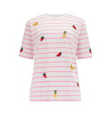 Sugarhill Brighton Kinsley Relaxed T-shirt - Off-White/Pink, Fruit Embroidery