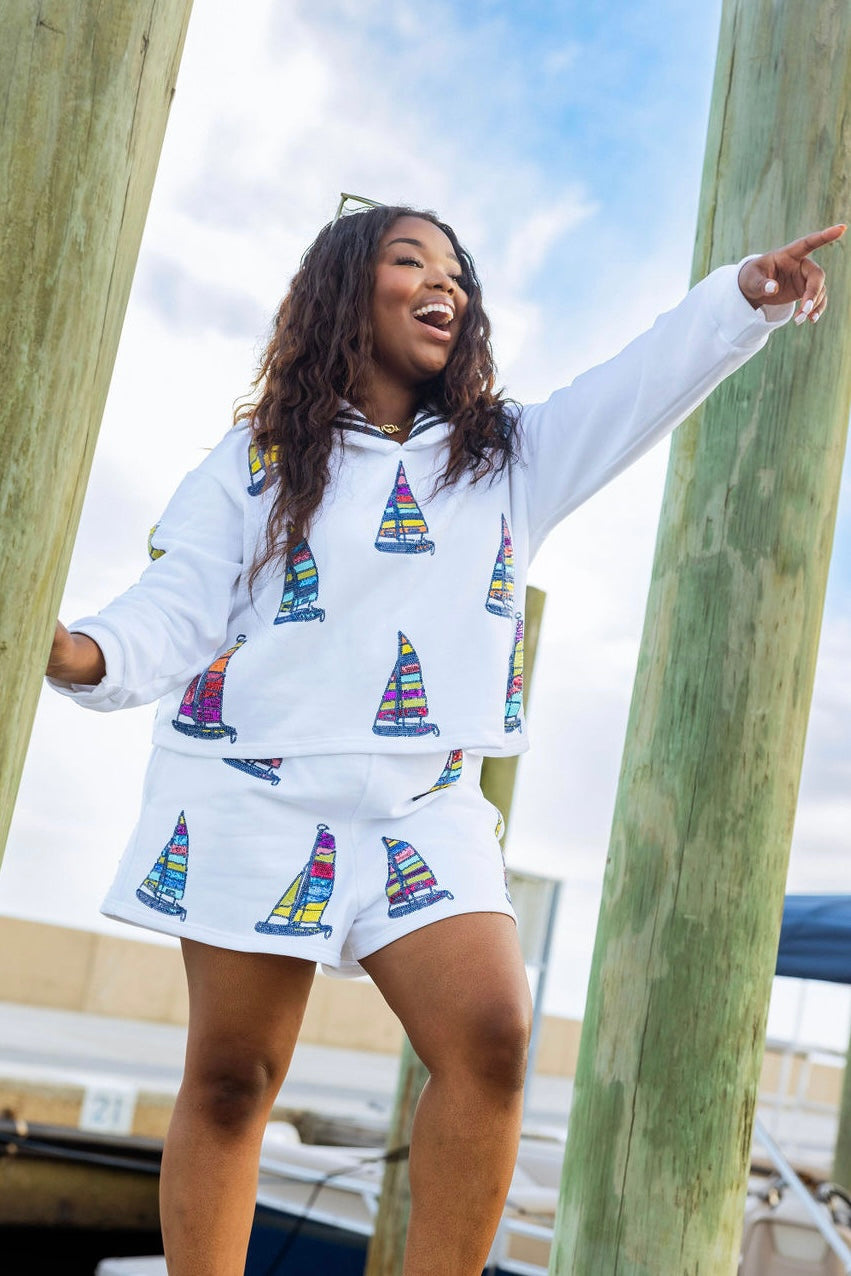Queen of Sparkles White Sailboat Short