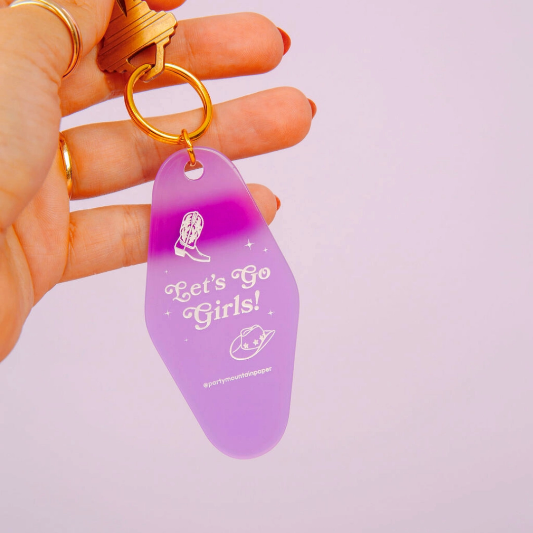 Party Mountain Paper Co Let's Go Girls Motel Tag Keychain