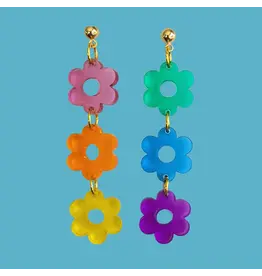Triple Rainbow Flower Earrings
