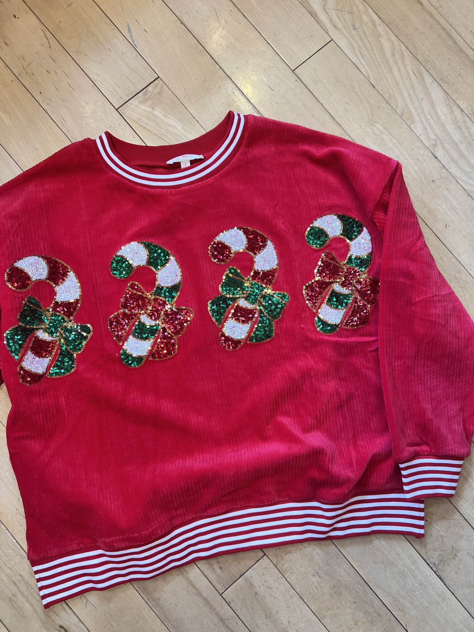 Peach Love California Candy Cane Sequin Sweater