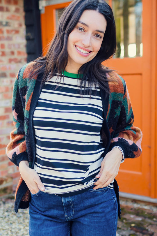 Sugarhill Brighton BRUNSWICK JERSEY TOP Black Off- White Stripe