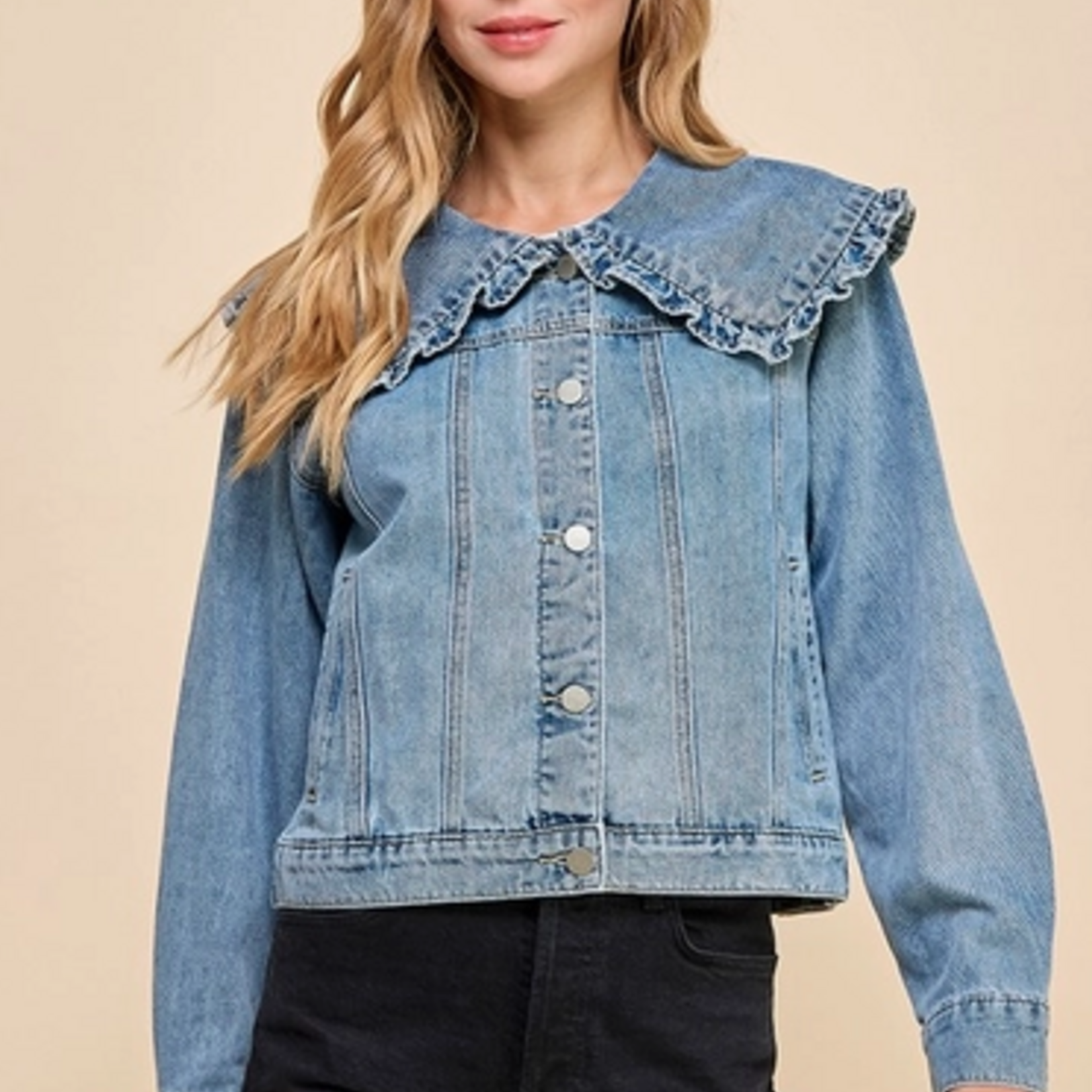 TCEC Ruffle Collared Denim Jacket