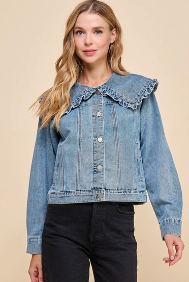 Ruffle Collared Denim Jacket